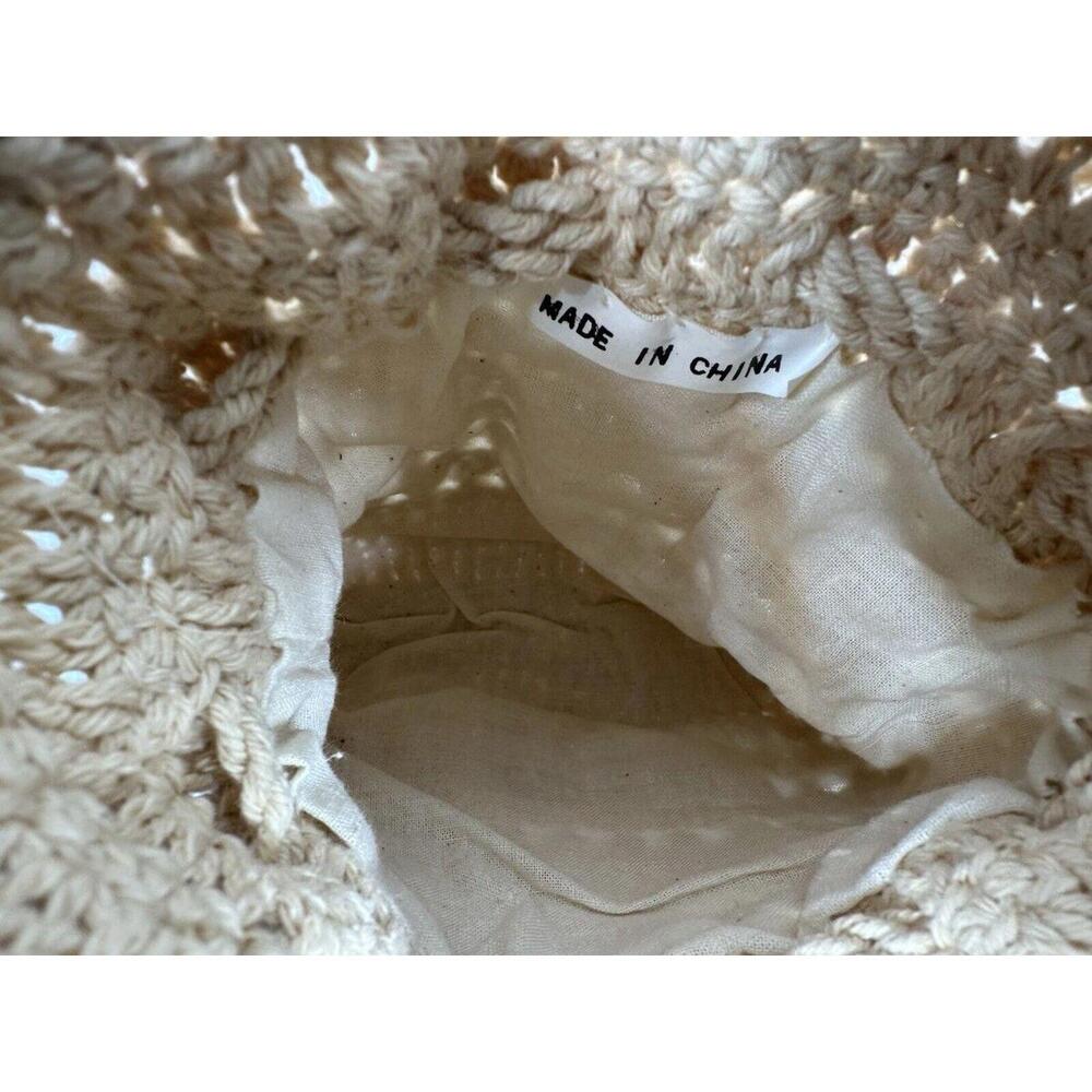 VTG Crocheted Macrame Boho Crossbody Bag Purse Braided Strap Lined‎ Fringe NWT - Picture 9 of 11
